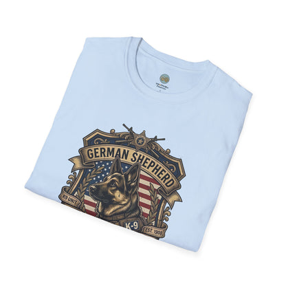 German Shepherd T-Shirt | K9 Unit Est. 1908 - Hero Police Dog Design for GSD Lovers | Gildan Softstyle 64000 Premium Tee