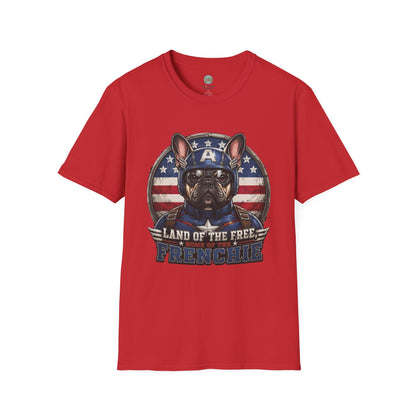 Land of the Free Home of the Frenchie T-Shirt | 4th of July French Bulldog | Gildan Softstyle 64000