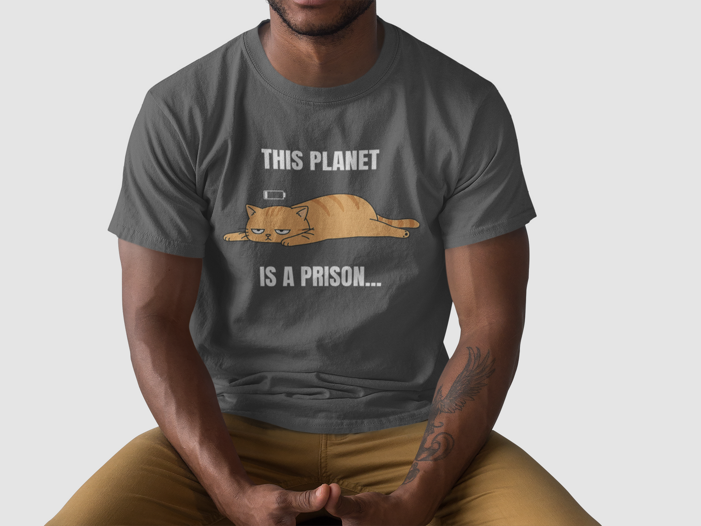 This Planet Is a Prison Orange Cat T-Shirt | Funny Existential Crisis Meme Tee | Gildan Softstyle 64000
