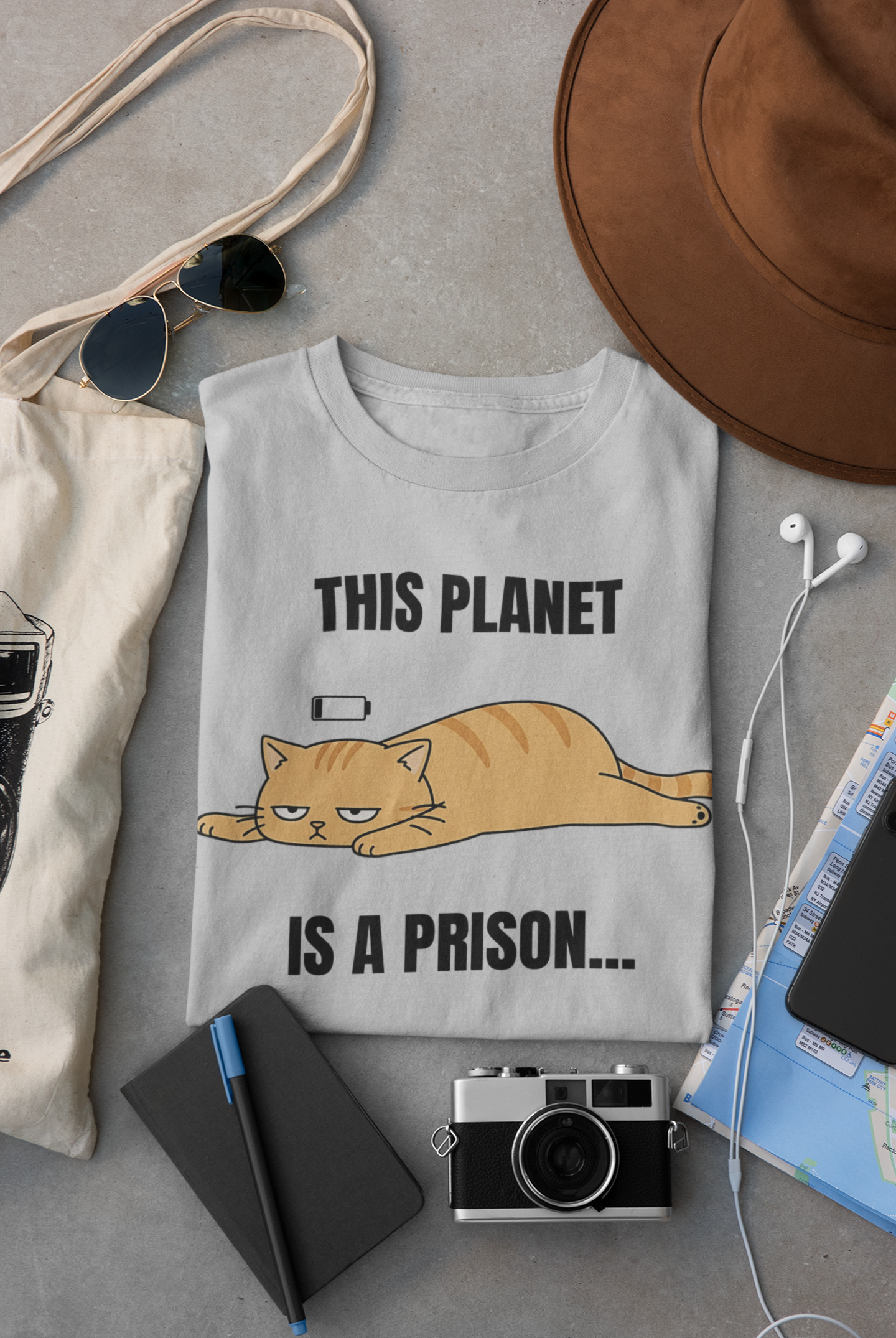 This Planet Is a Prison Orange Cat T-Shirt | Funny Existential Crisis Meme Tee | Gildan Softstyle 64000