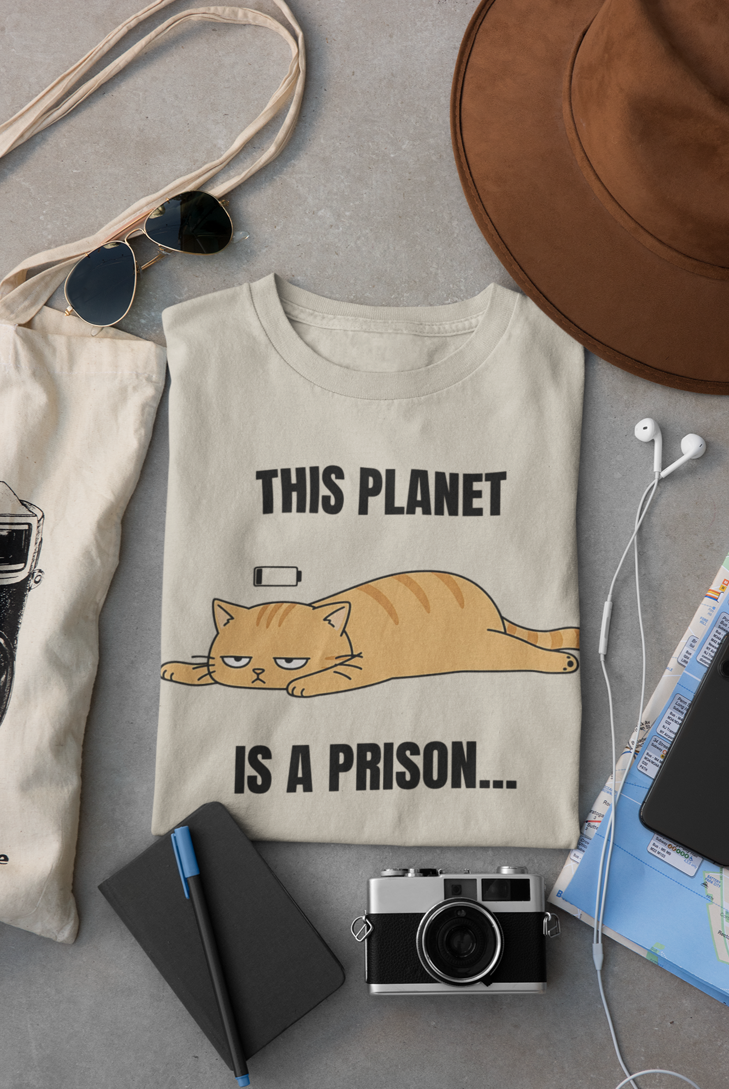 This Planet Is a Prison Orange Cat T-Shirt | Funny Existential Crisis Meme Tee | Gildan Softstyle 64000