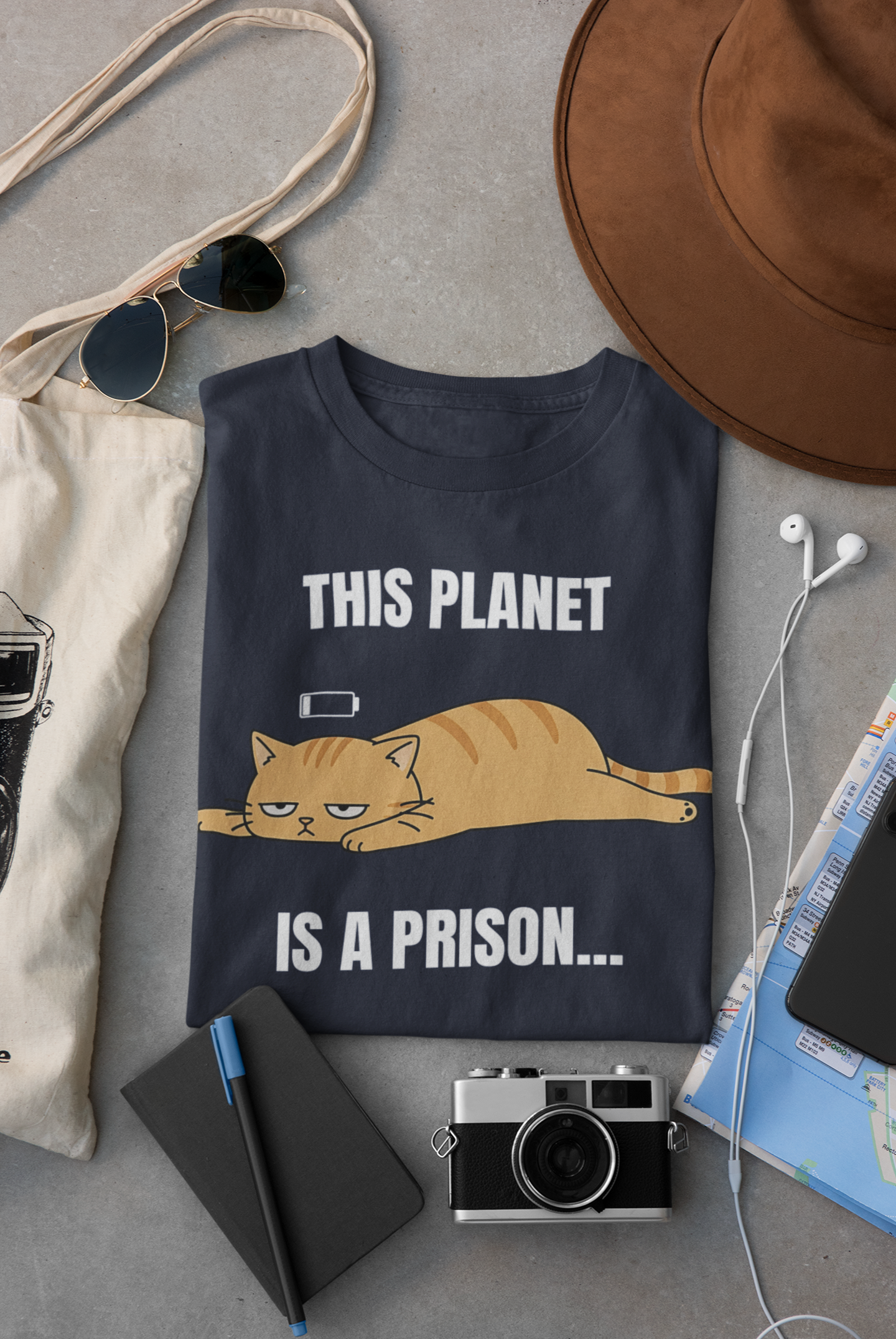 This Planet Is a Prison Orange Cat T-Shirt | Funny Existential Crisis Meme Tee | Gildan Softstyle 64000