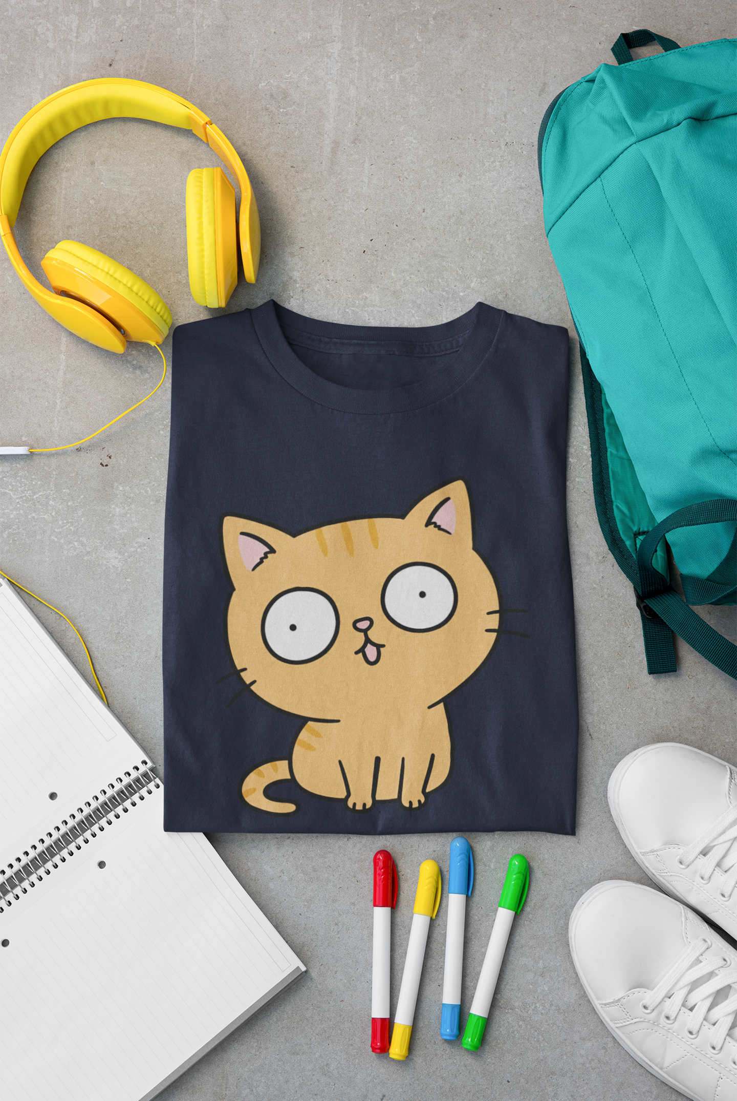 Big Eyes No Brain Orange Cat T-Shirt | Funny Ginger Cat Meme Slogan Tee | Gildan Softstyle 64000