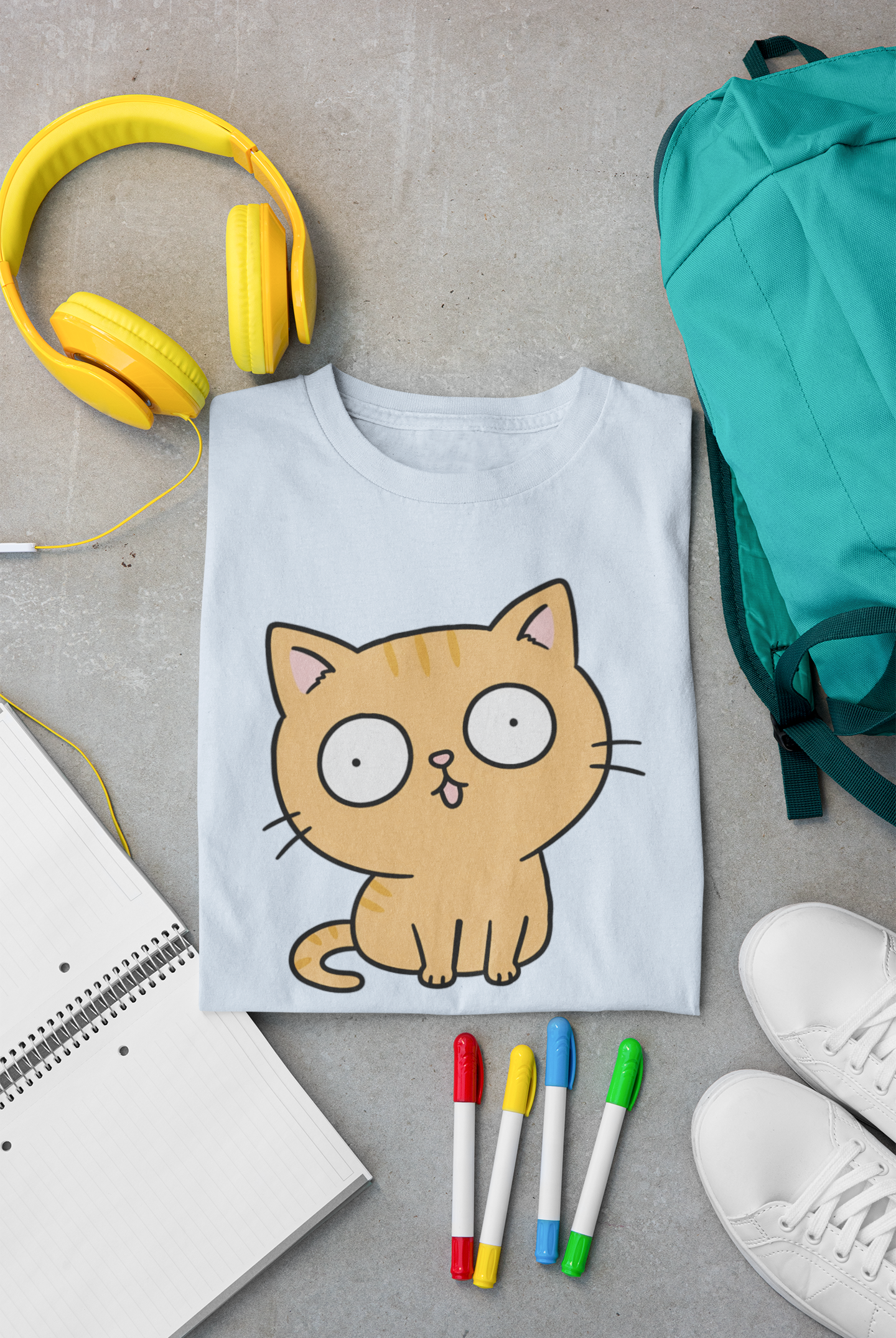 Big Eyes No Brain Orange Cat T-Shirt | Funny Ginger Cat Meme Slogan Tee | Gildan Softstyle 64000