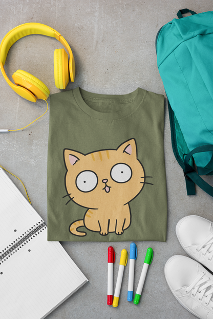 Big Eyes No Brain Orange Cat T-Shirt | Funny Ginger Cat Meme Slogan Tee | Gildan Softstyle 64000