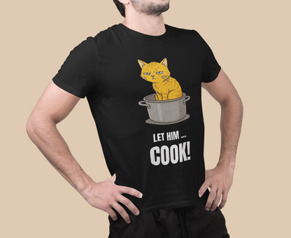 Let Him Cook Orange Cat T-Shirt | Funny Cat Sitting in Pot Meme Tee | Gildan Softstyle 64000