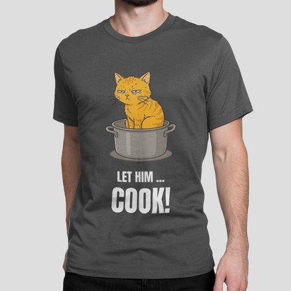 Let Him Cook Orange Cat T-Shirt | Funny Cat Sitting in Pot Meme Tee | Gildan Softstyle 64000