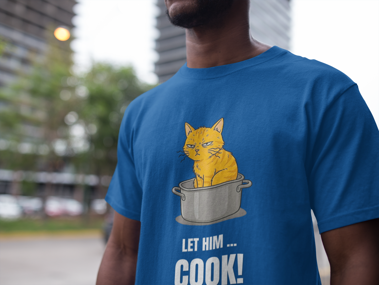 Let Him Cook Orange Cat T-Shirt | Funny Cat Sitting in Pot Meme Tee | Gildan Softstyle 64000