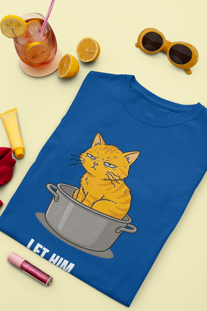Let Him Cook Orange Cat T-Shirt | Funny Cat Sitting in Pot Meme Tee | Gildan Softstyle 64000