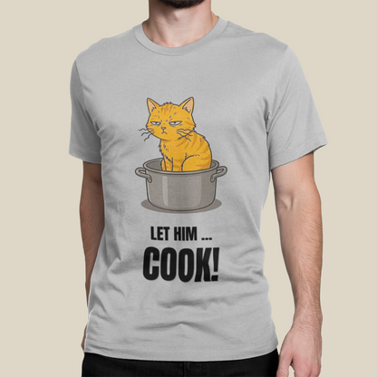 Let Him Cook Orange Cat T-Shirt | Funny Cat Sitting in Pot Meme Tee | Gildan Softstyle 64000