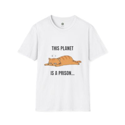 This Planet Is a Prison Orange Cat T-Shirt | Funny Existential Crisis Meme Tee | Gildan Softstyle 64000