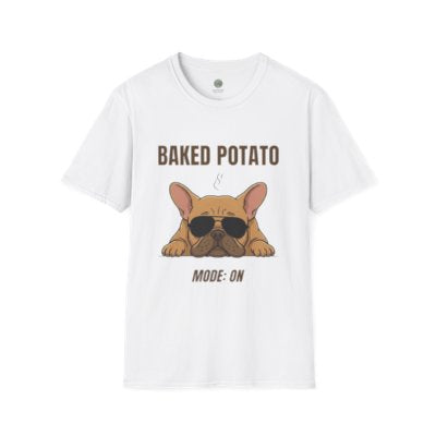 Baked Potato Mode ON French Bulldog T-Shirt | Frenchie Sunbathing Like a Potato | Gildan Softstyle 64000