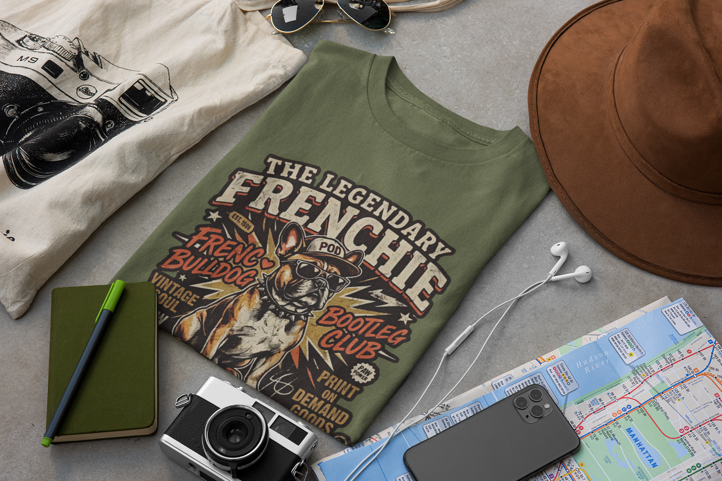 The Legendary Frenchie Vintage Bootleg T-Shirt | French Bulldog Bad to the Bone | Gildan Softstyle 64000 Premium Tee