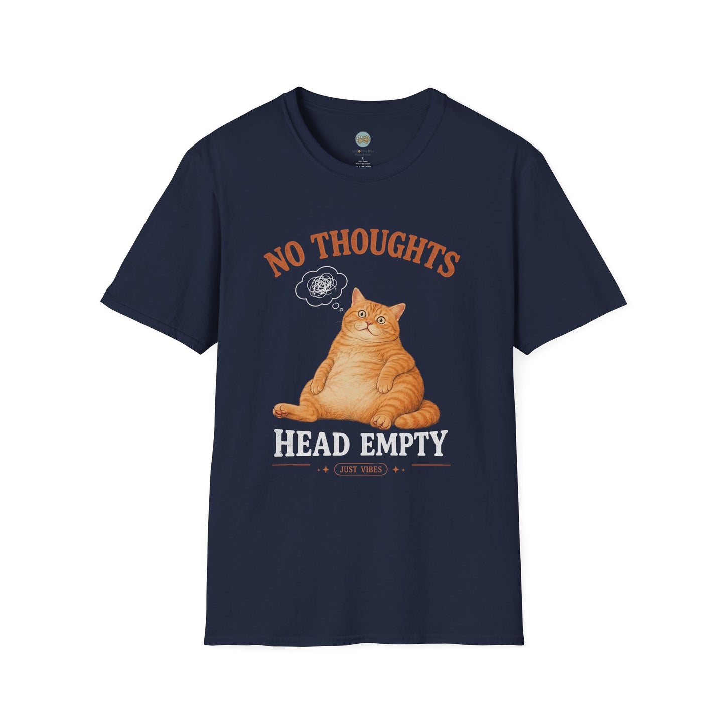 No Thoughts Head Empty Just Vibes T-Shirt | Orange Cat Blank Stare | Gildan Softstyle 64000