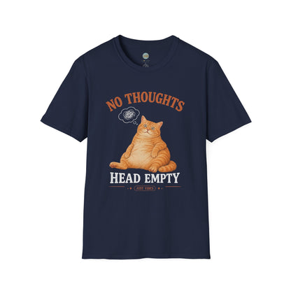 No Thoughts Head Empty Just Vibes T-Shirt | Orange Cat Blank Stare | Gildan Softstyle 64000