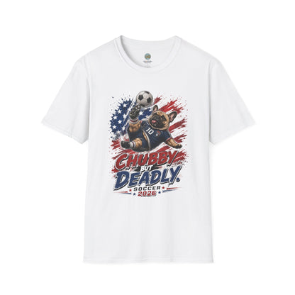 Chubby But Deadly Soccer 2026 T-Shirt | French Bulldog Goalkeeper World Cup | Gildan Softstyle 64000