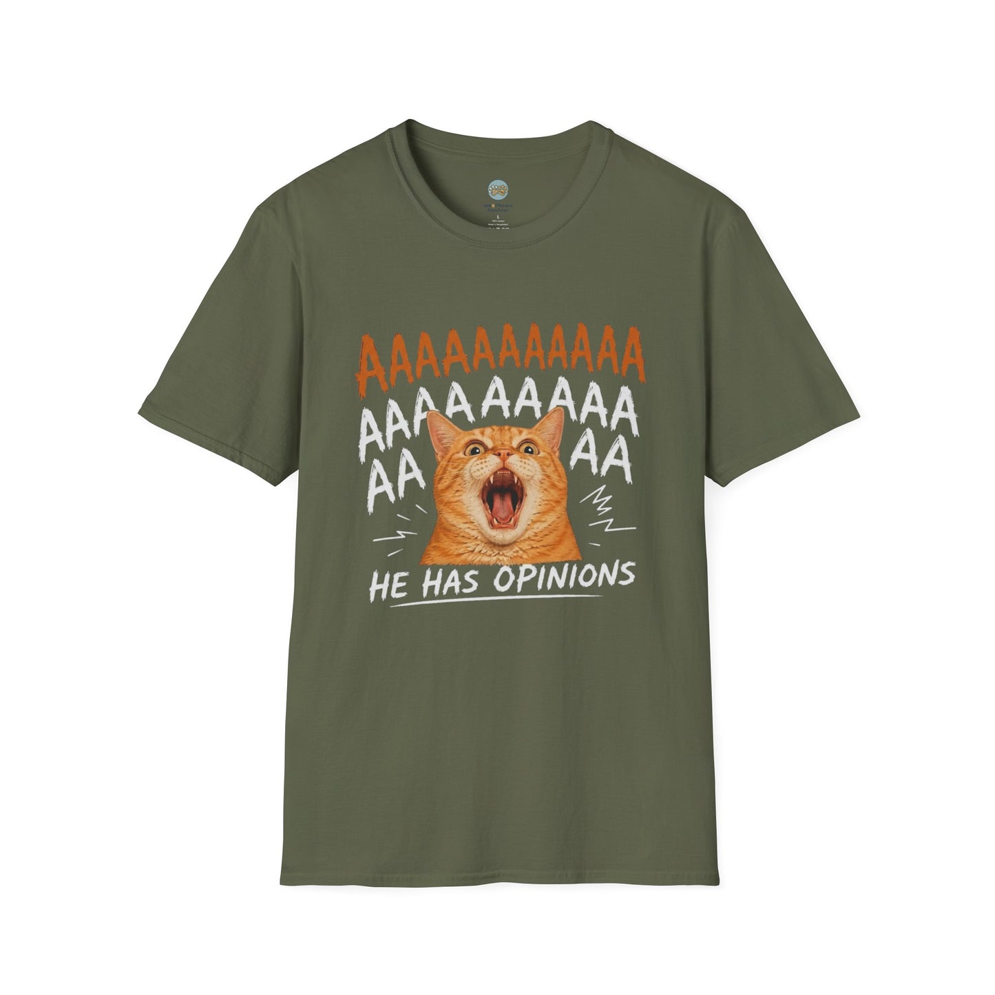 He Has Opinions Orange Cat T-Shirt | Screaming Cat Meme | Gildan Softstyle 64000