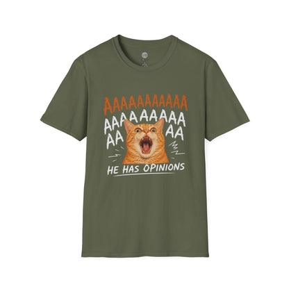 He Has Opinions Orange Cat T-Shirt | Screaming Cat Meme | Gildan Softstyle 64000