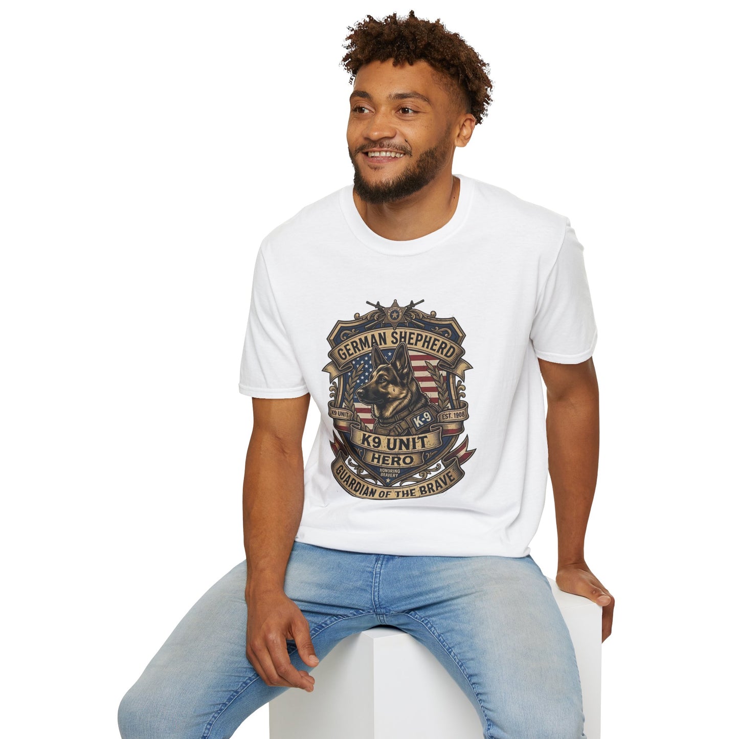 German Shepherd T-Shirt | K9 Unit Est. 1908 - Hero Police Dog Design for GSD Lovers | Gildan Softstyle 64000 Premium Tee
