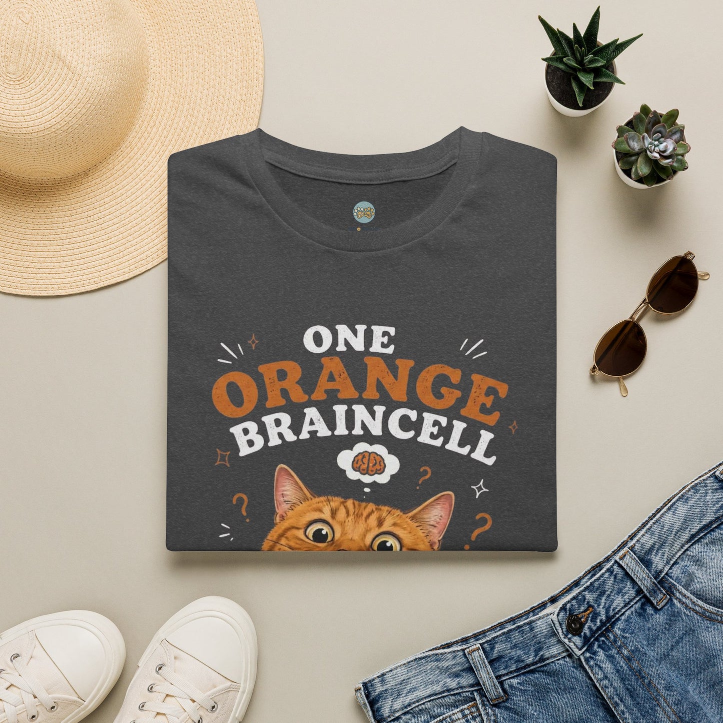 One Orange Braincell Waiting For My Turn T-Shirt | Orange Cat Meme | Gildan Softstyle 64000