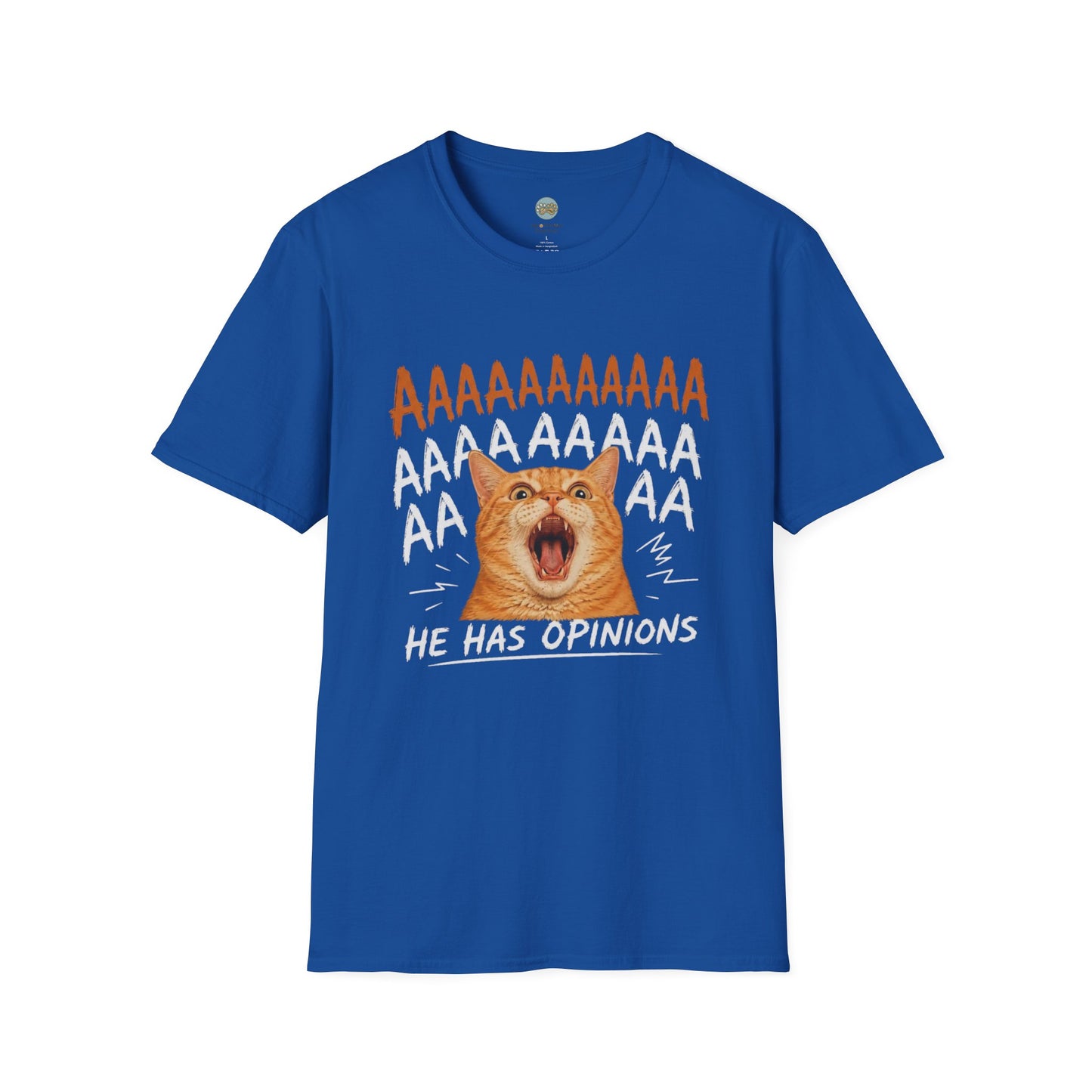 He Has Opinions Orange Cat T-Shirt | Screaming Cat Meme | Gildan Softstyle 64000