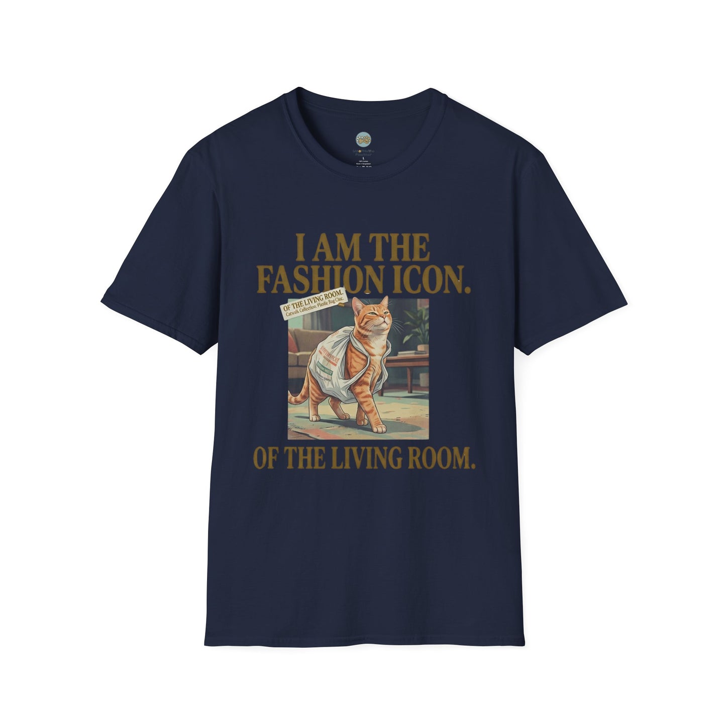 I Am The Fashion Icon Of The Living Room T-Shirt | Orange Cat in Plastic Bag | Gildan Softstyle 64000