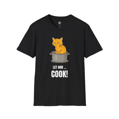 Let Him Cook Orange Cat T-Shirt | Funny Cat Sitting in Pot Meme Tee | Gildan Softstyle 64000