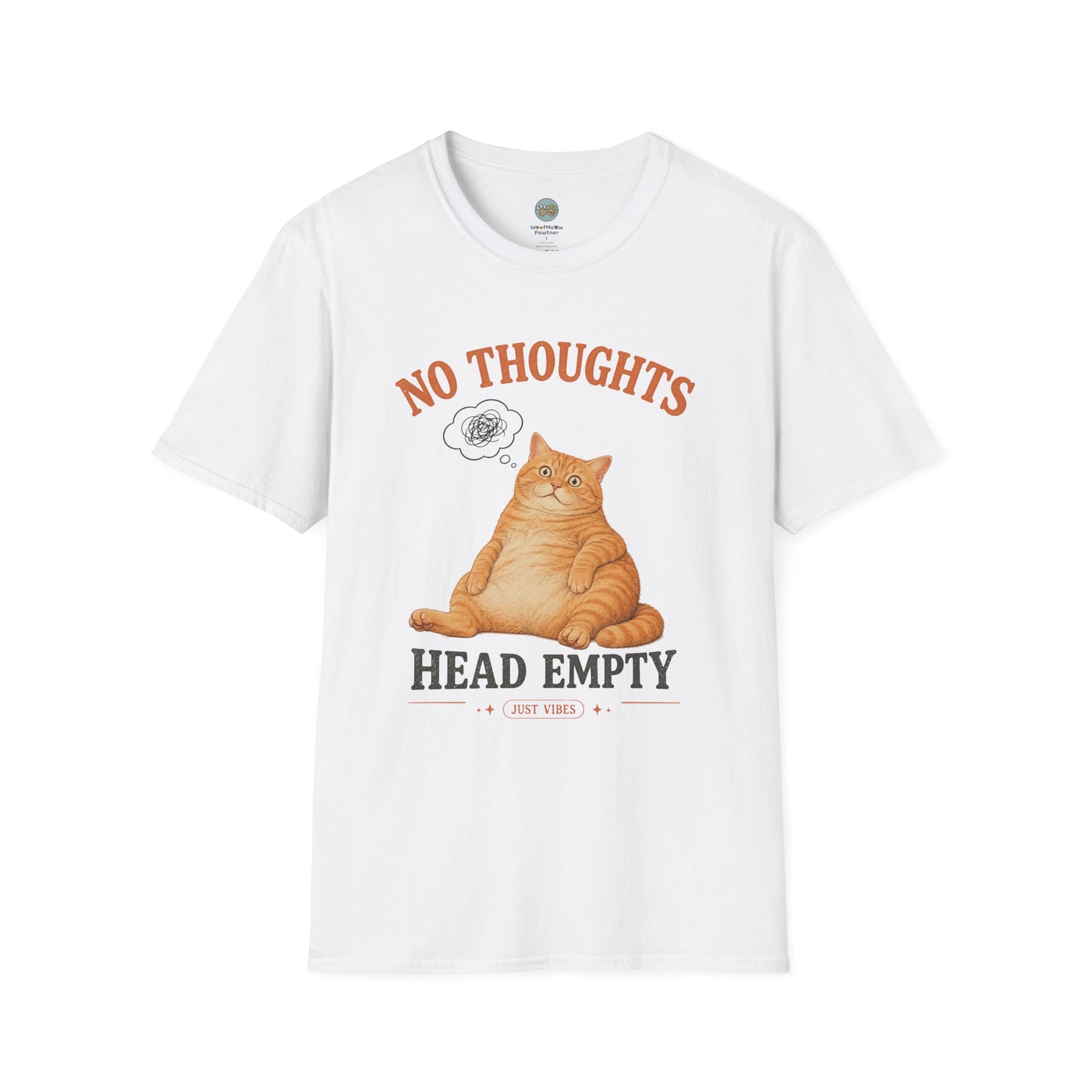 No Thoughts Head Empty Just Vibes T-Shirt | Orange Cat Blank Stare | Gildan Softstyle 64000