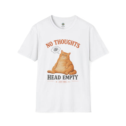 No Thoughts Head Empty Just Vibes T-Shirt | Orange Cat Blank Stare | Gildan Softstyle 64000