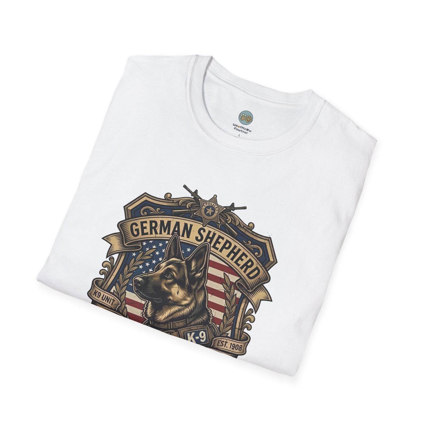 German Shepherd T-Shirt | K9 Unit Est. 1908 - Hero Police Dog Design for GSD Lovers | Gildan Softstyle 64000 Premium Tee