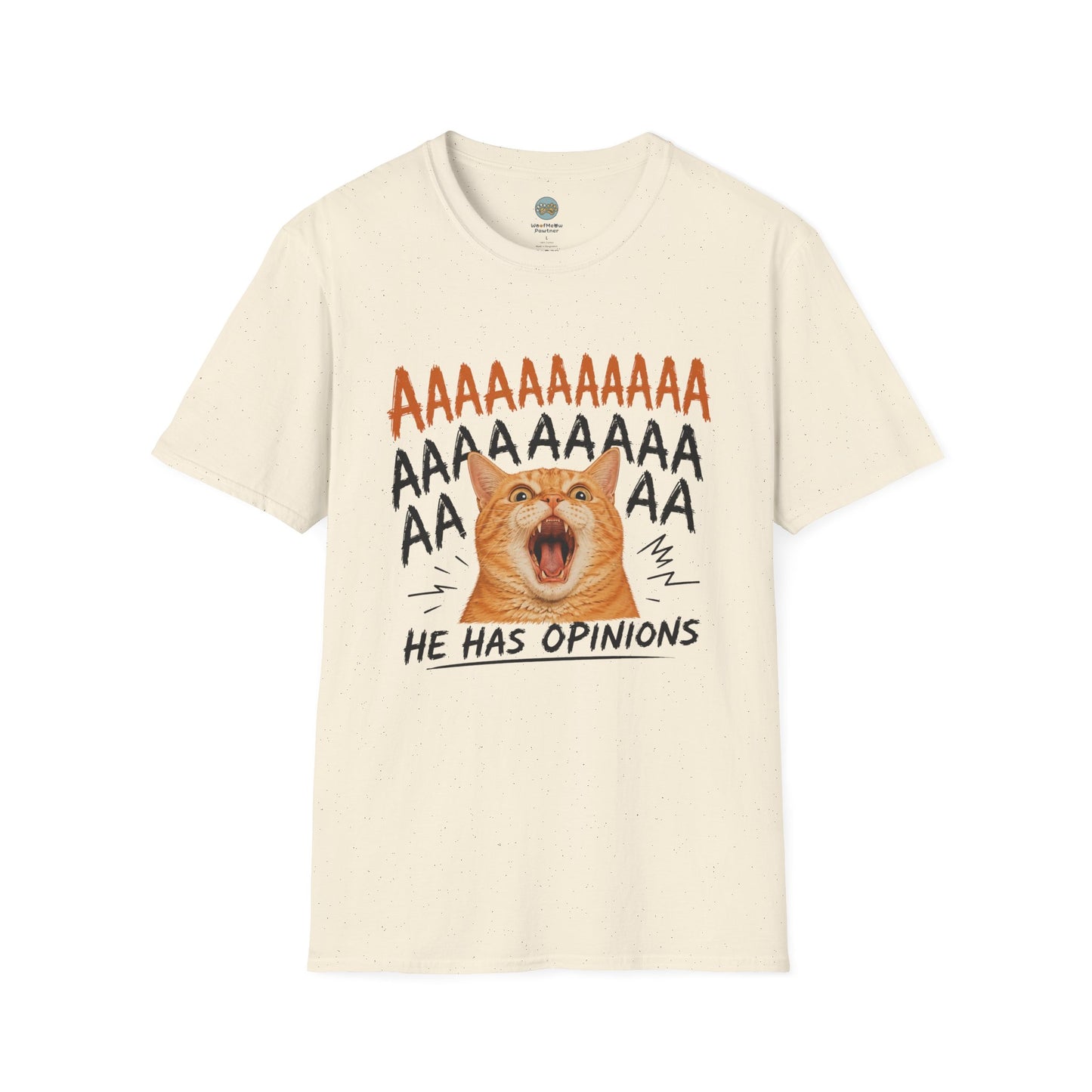 He Has Opinions Orange Cat T-Shirt | Screaming Cat Meme | Gildan Softstyle 64000