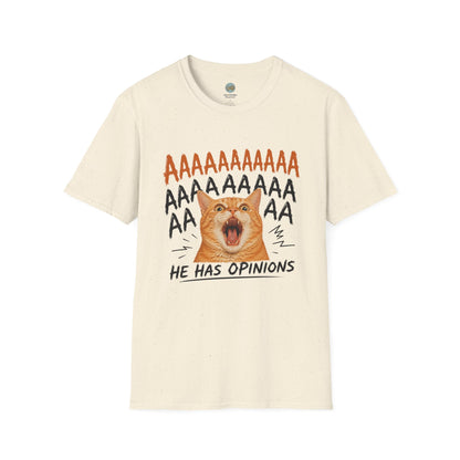He Has Opinions Orange Cat T-Shirt | Screaming Cat Meme | Gildan Softstyle 64000