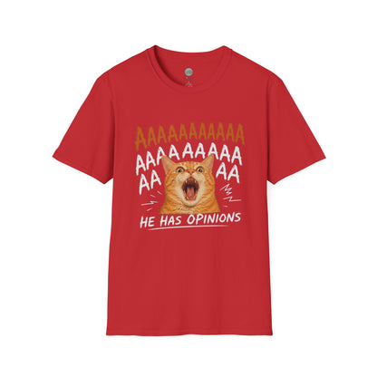 He Has Opinions Orange Cat T-Shirt | Screaming Cat Meme | Gildan Softstyle 64000