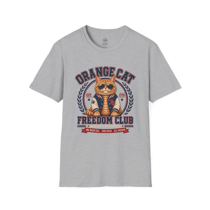 Orange Cat Freedom Club T-Shirt | One Brain Cell No Rude All Freedom | Gildan Softstyle 64000
