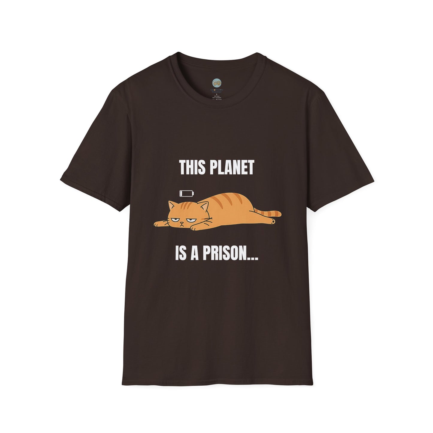 This Planet Is a Prison Orange Cat T-Shirt | Funny Existential Crisis Meme Tee | Gildan Softstyle 64000