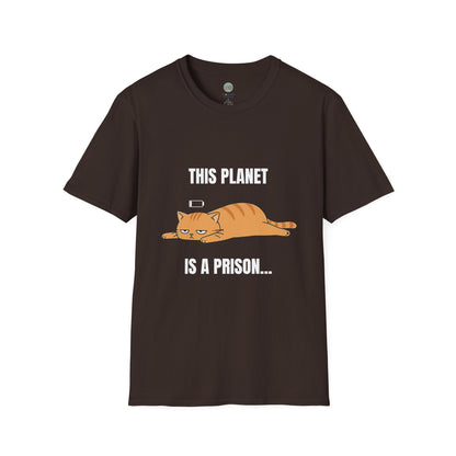 This Planet Is a Prison Orange Cat T-Shirt | Funny Existential Crisis Meme Tee | Gildan Softstyle 64000