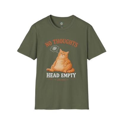 No Thoughts Head Empty Just Vibes T-Shirt | Orange Cat Blank Stare | Gildan Softstyle 64000