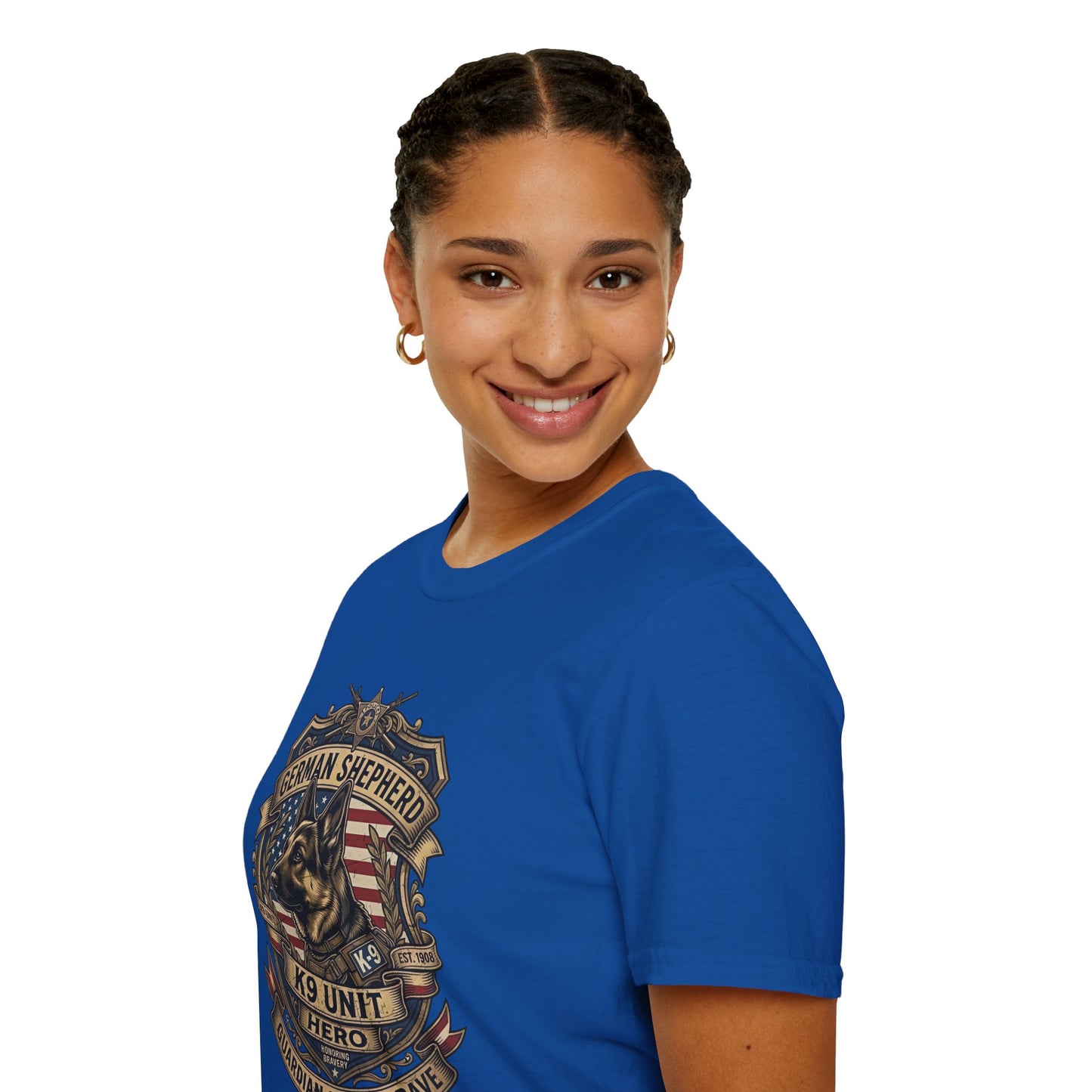 German Shepherd T-Shirt | K9 Unit Est. 1908 - Hero Police Dog Design for GSD Lovers | Gildan Softstyle 64000 Premium Tee