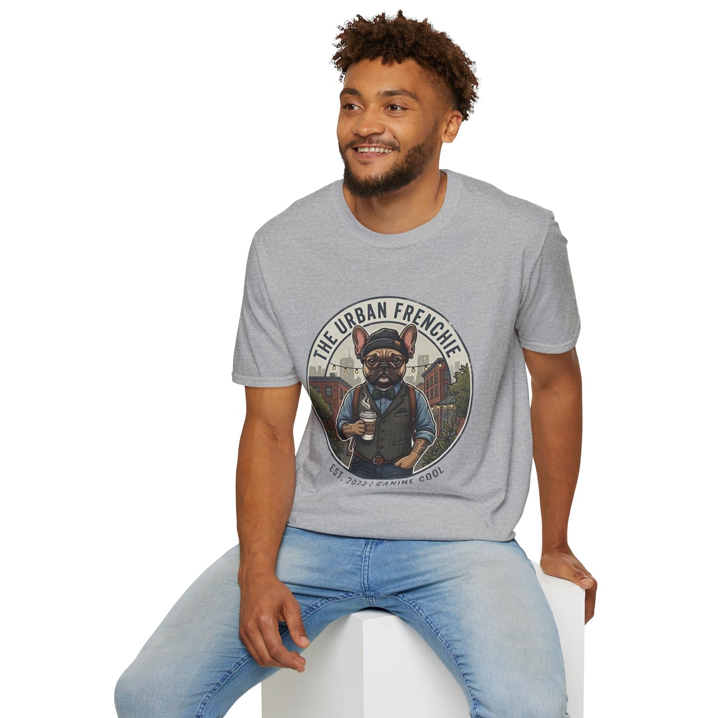 The Urban Frenchie T-Shirt | French Bulldog in City Attire | Gildan Softstyle 64000 Premium Tee