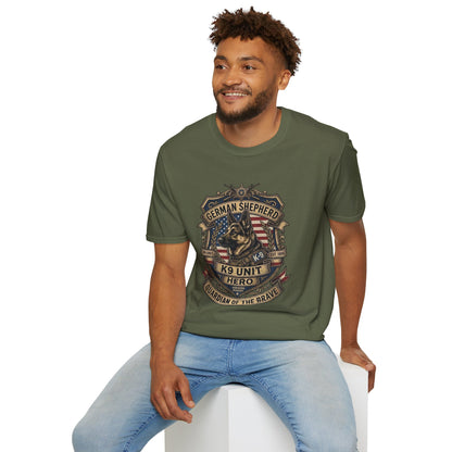 German Shepherd T-Shirt | K9 Unit Est. 1908 - Hero Police Dog Design for GSD Lovers | Gildan Softstyle 64000 Premium Tee
