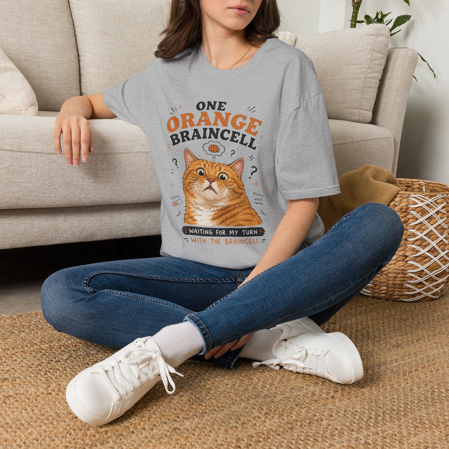 One Orange Braincell Waiting For My Turn T-Shirt | Orange Cat Meme | Gildan Softstyle 64000