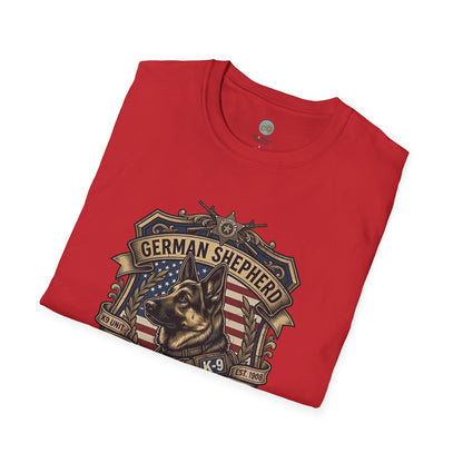 German Shepherd T-Shirt | K9 Unit Est. 1908 - Hero Police Dog Design for GSD Lovers | Gildan Softstyle 64000 Premium Tee