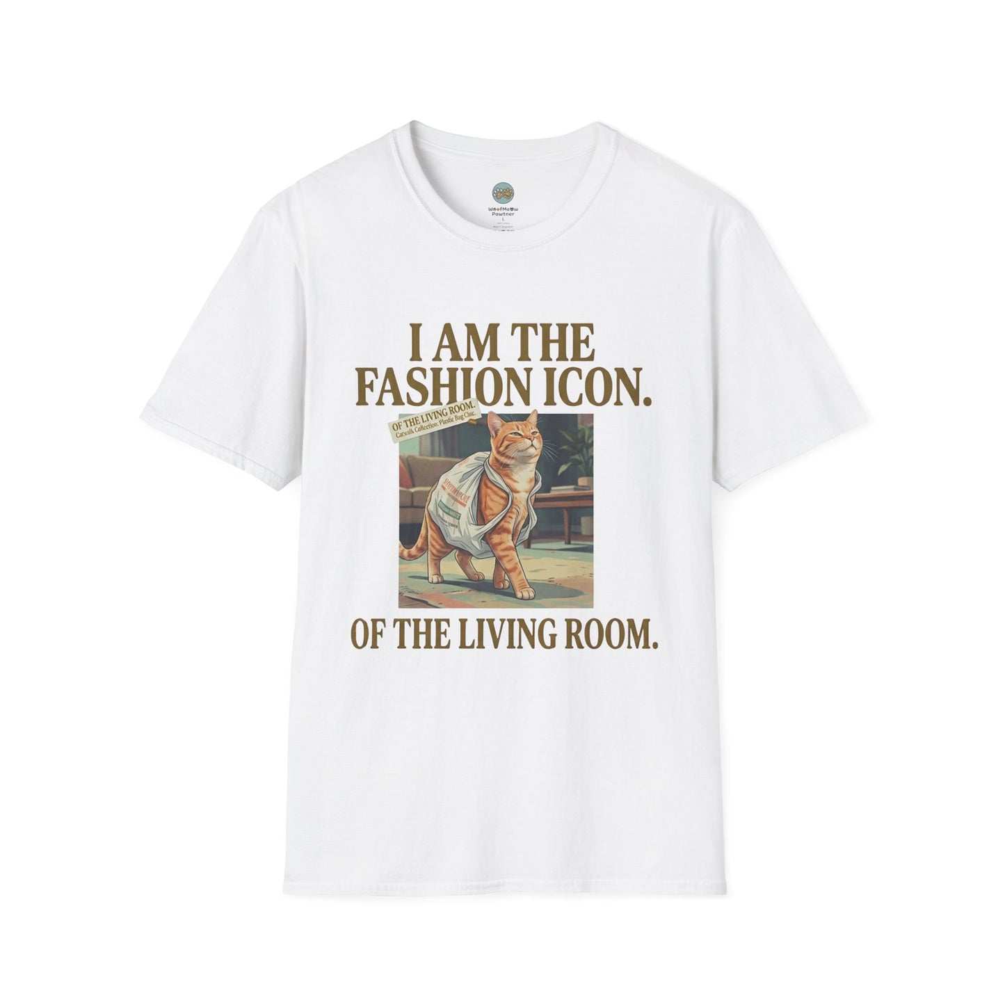 I Am The Fashion Icon Of The Living Room T-Shirt | Orange Cat in Plastic Bag | Gildan Softstyle 64000