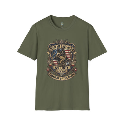 German Shepherd T-Shirt | K9 Unit Est. 1908 - Hero Police Dog Design for GSD Lovers | Gildan Softstyle 64000 Premium Tee