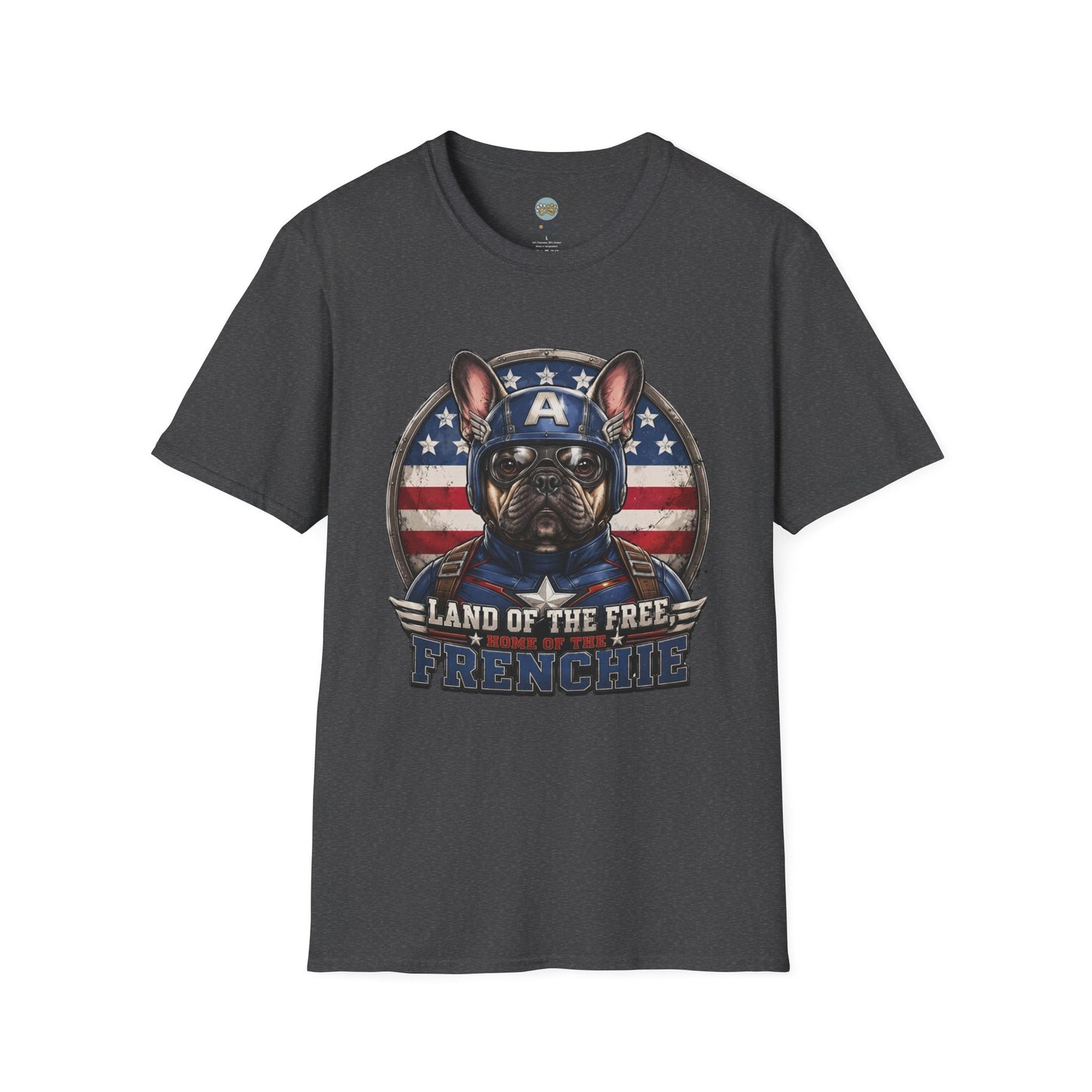 Land of the Free Home of the Frenchie T-Shirt | 4th of July French Bulldog | Gildan Softstyle 64000