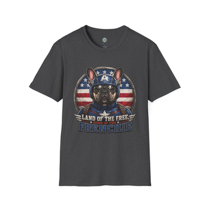 Land of the Free Home of the Frenchie T-Shirt | 4th of July French Bulldog | Gildan Softstyle 64000