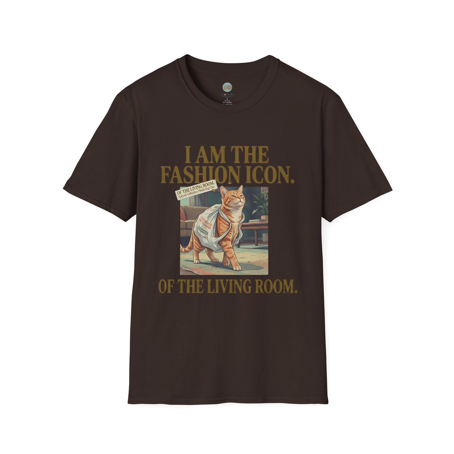 I Am The Fashion Icon Of The Living Room T-Shirt | Orange Cat in Plastic Bag | Gildan Softstyle 64000