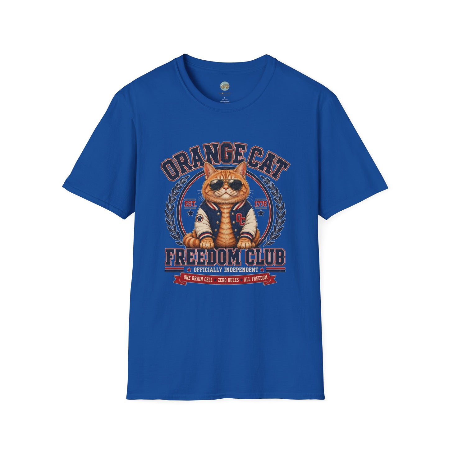 Orange Cat Freedom Club T-Shirt | One Brain Cell No Rude All Freedom | Gildan Softstyle 64000