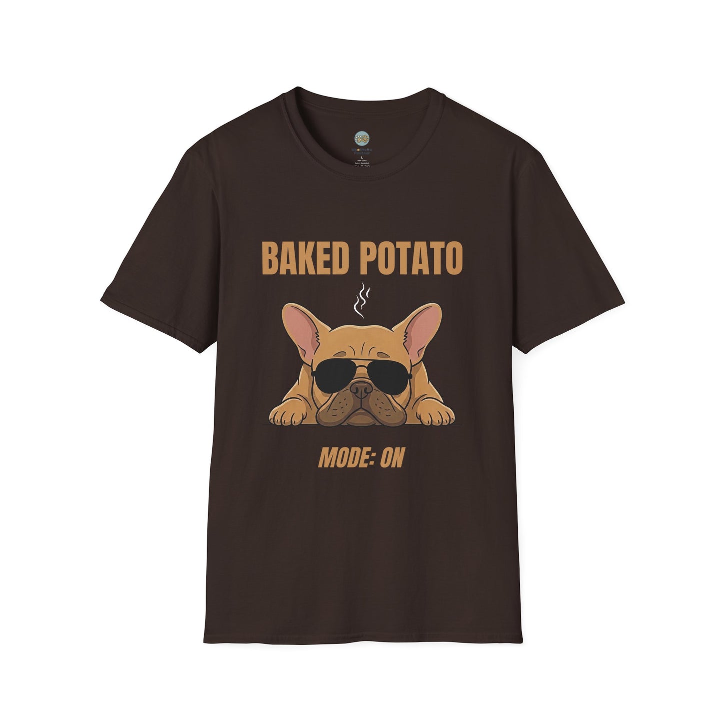 Baked Potato Mode ON French Bulldog T-Shirt | Frenchie Sunbathing Like a Potato | Gildan Softstyle 64000