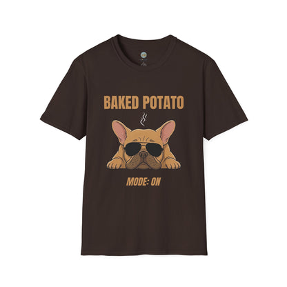 Baked Potato Mode ON French Bulldog T-Shirt | Frenchie Sunbathing Like a Potato | Gildan Softstyle 64000